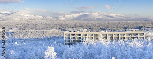 Panoramic view of the Khibiny (Hibiny) Mountains. Apatity, Kola Peninsula, Murmansk region, Russia.