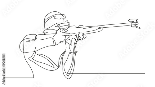 Continuous line drawing. Illustration shows a biathlete shoots from a rifle. Winter sports. Biathlon. Vector illustration