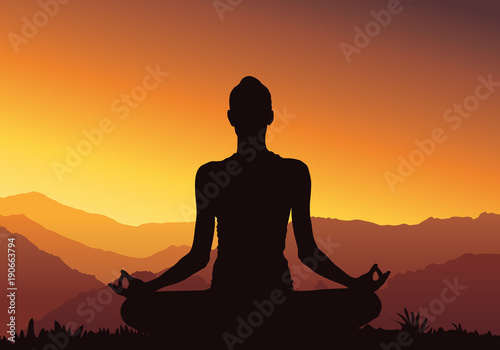 Yoga background, silhouette - Vector Illustration