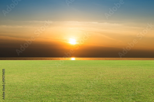 Green Grass, Soccer field ,Fairway Golf Course Sunset as background