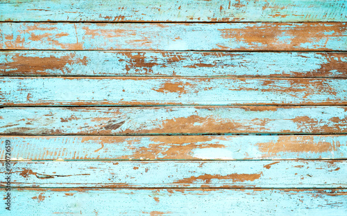 Vintage beach wood background - Old weathered wooden plank painted in blue color.