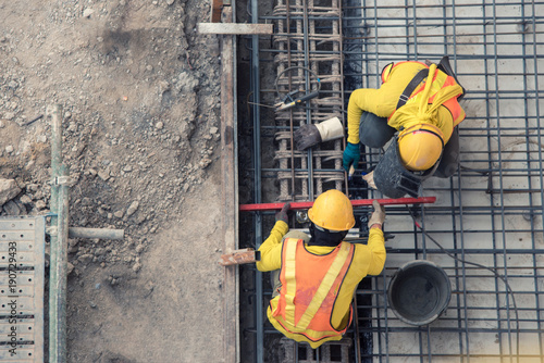 aerial view of construction worker in construction site