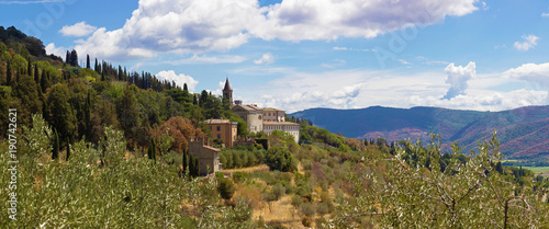 View of the tuscan hills from the town of Cortona, Italy