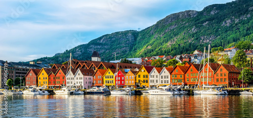 Bergen, Norway. View of historical buildings in Bryggen- Hanseatic wharf in Bergen, Norway. UNESCO World Heritage Site