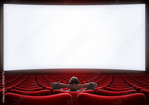 empty cinema hall with lonely VIP man sitting 3d illustration
