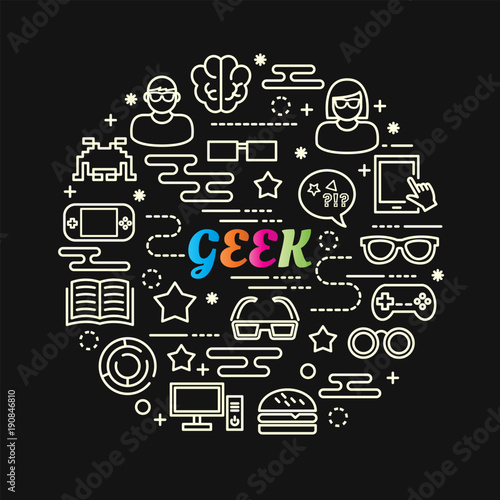 geek colorful gradient with line icons set