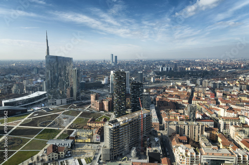 Milan skyline and view of Porta Nuova business district in Italy