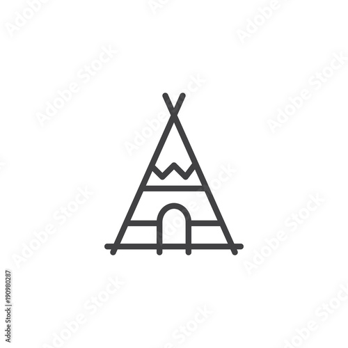 Indian tepee line icon, outline vector sign, linear style pictogram isolated on white. Wigwam symbol, logo illustration. Editable stroke