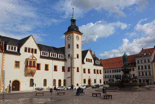 Obermarkt und Rathaus, Freiberg, Landkreis Mittelsachsen, Sachsen, Deutschland