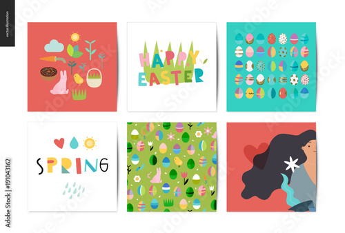 Set of Easter and Spring postcards
