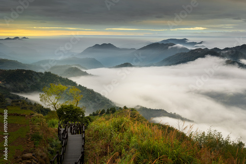 Colorful moody sunrise at Xiding. Xiding is in the national park Alishan in Taiwan.