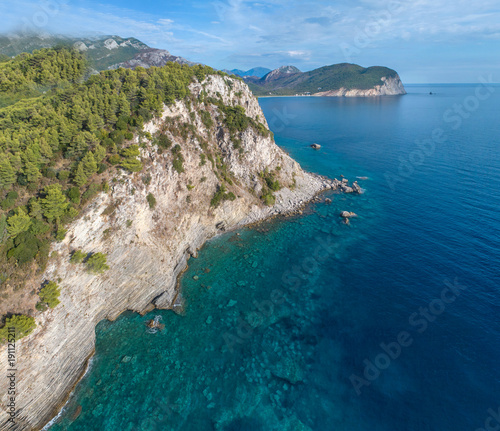 Panoramic aerial view of the coast of Montenegro 