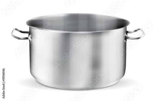 Stainless steel pot on white background