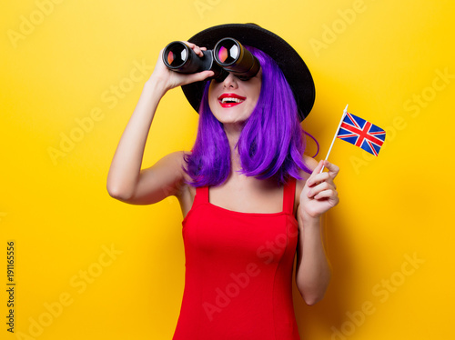 girl with binoculars and Great Britain flag