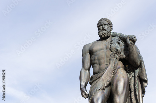 Baile Herculane, Romania - 01.01.2018: Hercules stands guard in the old town square.