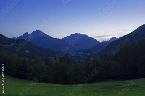 Beautiful mountain landscape in the Bavarian Alps at dusk