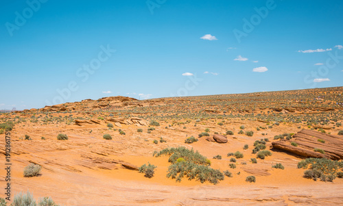 Stony yellow desert of Arizona. erosion of sandstone. Southwestern United States