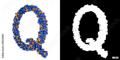 Litera Q 3D sześciany kwadraty klocki piksele 
