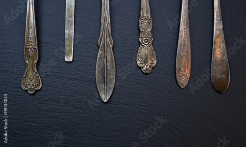 Tarnished silver spoons 