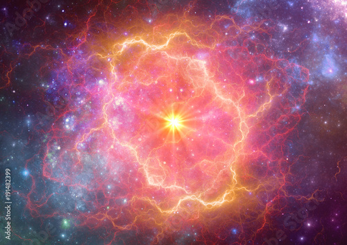 Exploding supernova in space, forminng of nebula