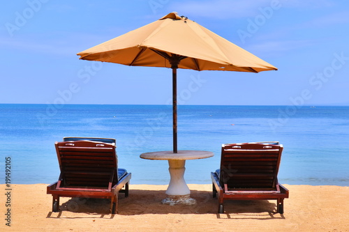 Beach Parasols and Chairs At Sanur Beach, Bali, Indonesia