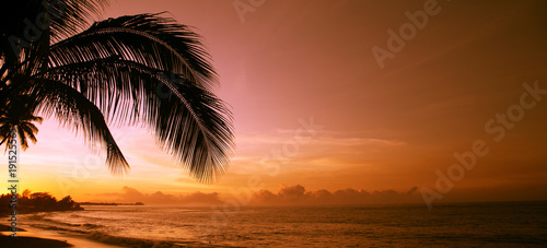 Orange sunset in Polynesia.