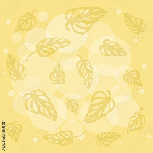 Pattern of colorful leaves Monstera on background of sunlight. Vector illustration of tropical jungle. Bright leafy backdrop. Square location.
