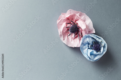 Hand crafted blue and pink poppy flowers