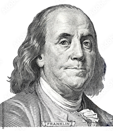 Benjamin Franklin portrait from hundred dollars banknote