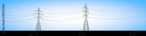 Tralicci elettrici e cavi della corrente elettrica, distribuzione di energia elettrica 