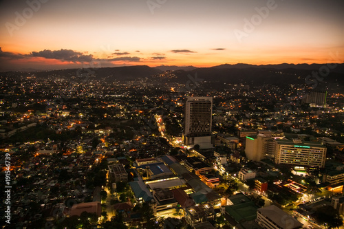 Panoramic view of Cebu city in sunset Philippines.