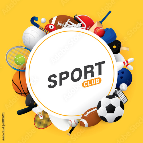 Vector sport ball and equipment background.