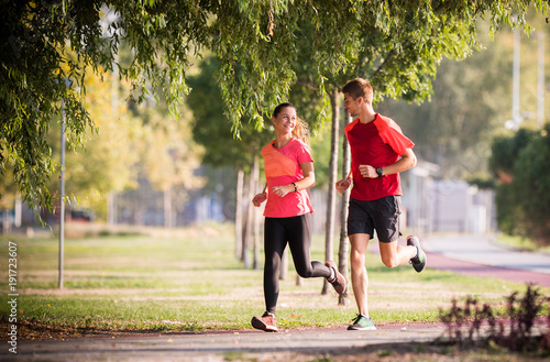 couple running in park