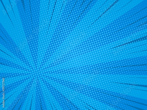 Pop art comic background speed beams halftone dots.