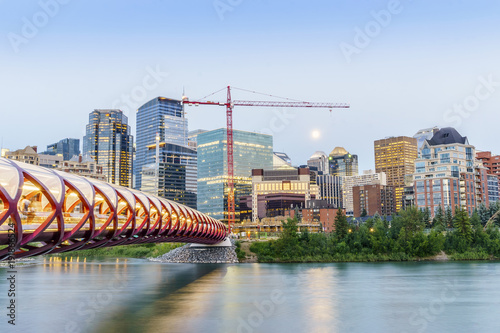 Calgary downtown with peace bridge and office buildings