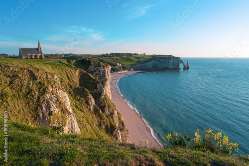 Beach, ocean and cliffs, Etretat, Normandy, France
