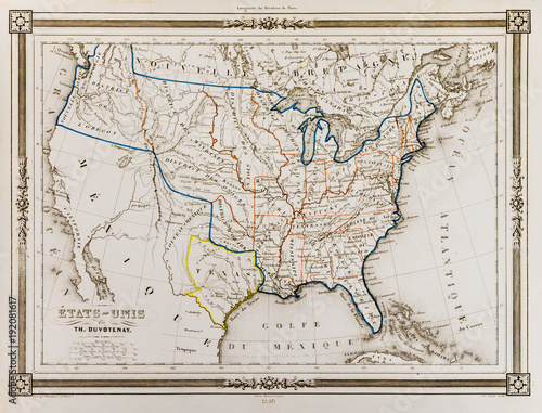Antique map of United States of America, 1846, with the Republic of Texas