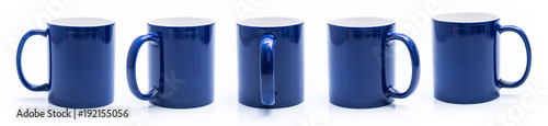Set of different views of blue cup isiolated on a white background