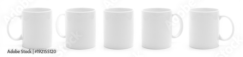 Set of different views of white cup isiolated on a white background