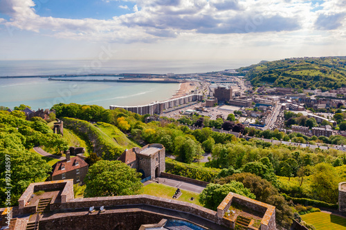 Dover harbour and town aerial view Kent Southern England UK