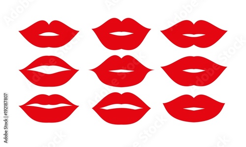 Beautiful red lips icons collection vector