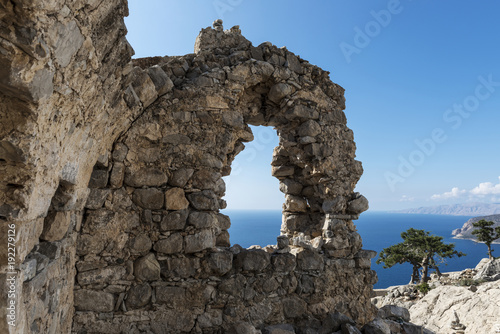 Monolithos Castle ruins. Rhodes, Greece
