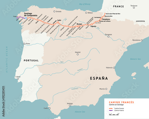 French Way map. Camino De Santiago. France.