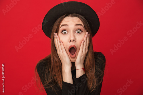 Shocked screaming young woman.