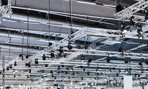 Steel truss holding lights in a big hall