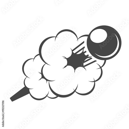 Flying cannonball in smoke - cannon volley