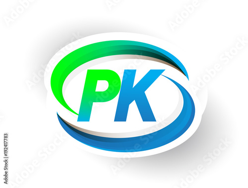initial letter PK logotype company name colored blue and green swoosh design, modern logo concept. vector logo for business and company identity.