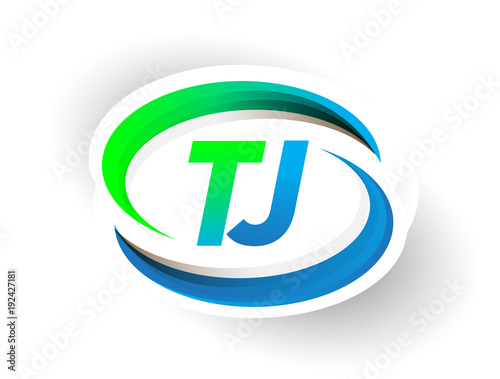 initial letter TJ logotype company name colored blue and green swoosh design, modern logo concept. vector logo for business and company identity.
