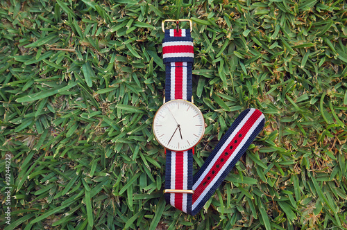 wrist watch on a green grassy background