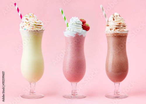 Vanilla, Strawberry and Chocolate milkshake